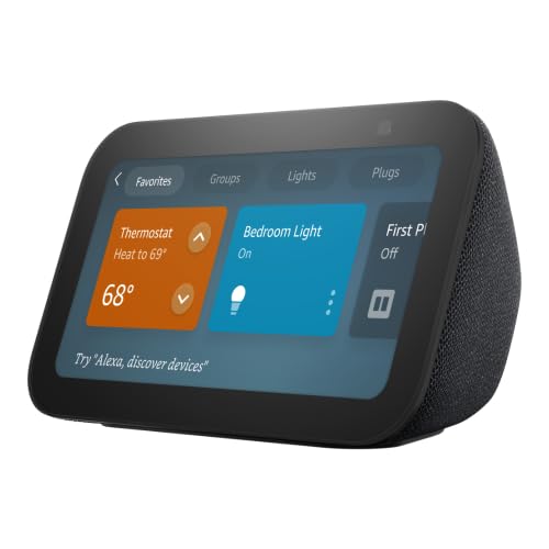 Echo Show 5 (newest model) with WiZ 60W A19 LED Smart Color Bulb - Connects to Your Wi-Fi - E26 Base - Control with Voice or App - Matter Compatible
