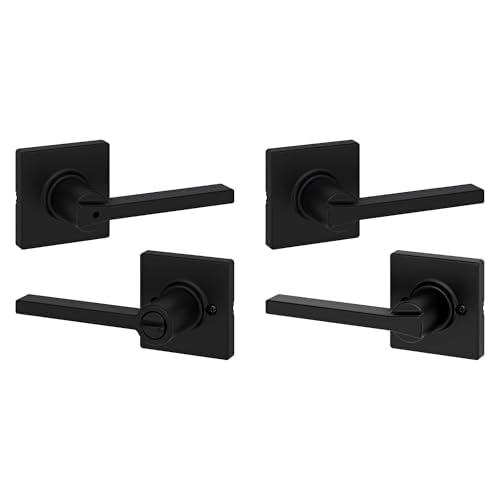 Kwikset Casey Entry Door Handle with Lock and Key, Secure Keyed Reversible Lever Exterior, for Front Entrance and Bedrooms, Matte Black, 4 Pack, Pick Resistant SmartKey Rekey Security and Microban