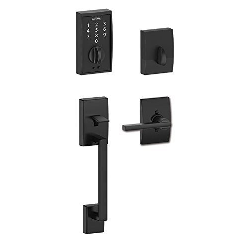 Schlage Touch FE375-CEN-622-LAT Matte Black Keyless Touchscreen Deadbolt with Century Trim and Latitude Lever Entry Door Handleset