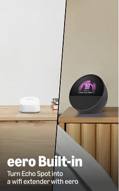 Amazon Echo Spot, Great for nightstands, offices and kitchens, Smart alarm clock, Designed for Alexa+, Black