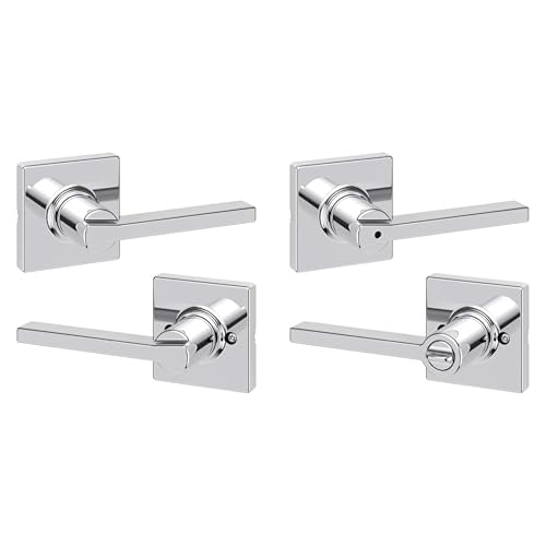 Kwikset Casey Entry Door Handle with Lock and Key, Secure Keyed Reversible Lever Exterior, for Front Entrance and Bedrooms, Matte Black, 4 Pack, Pick Resistant SmartKey Rekey Security and Microban