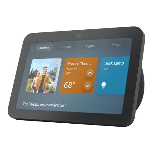 Echo Show 8 (newest model) with WiZ 60W A19 LED Smart Color Bulb - Connects to Your Wi-Fi - E26 Base - Control with Voice or App - Matter Compatible