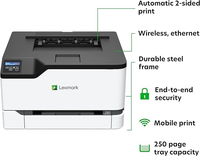 Lexmark CS331dw Color Laser Printer with Ethernet, Mobile-Friendly, Wireless Office Printer with Automatic Two-Sided Printing (3-Series)(40N9020)