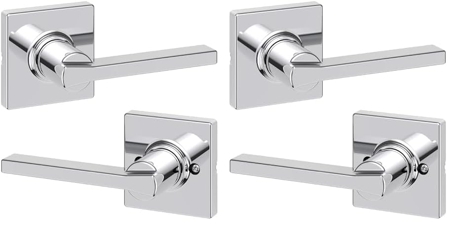 Kwikset Casey Entry Door Handle with Lock and Key, Secure Keyed Reversible Lever Exterior, for Front Entrance and Bedrooms, Matte Black, 4 Pack, Pick Resistant SmartKey Rekey Security and Microban