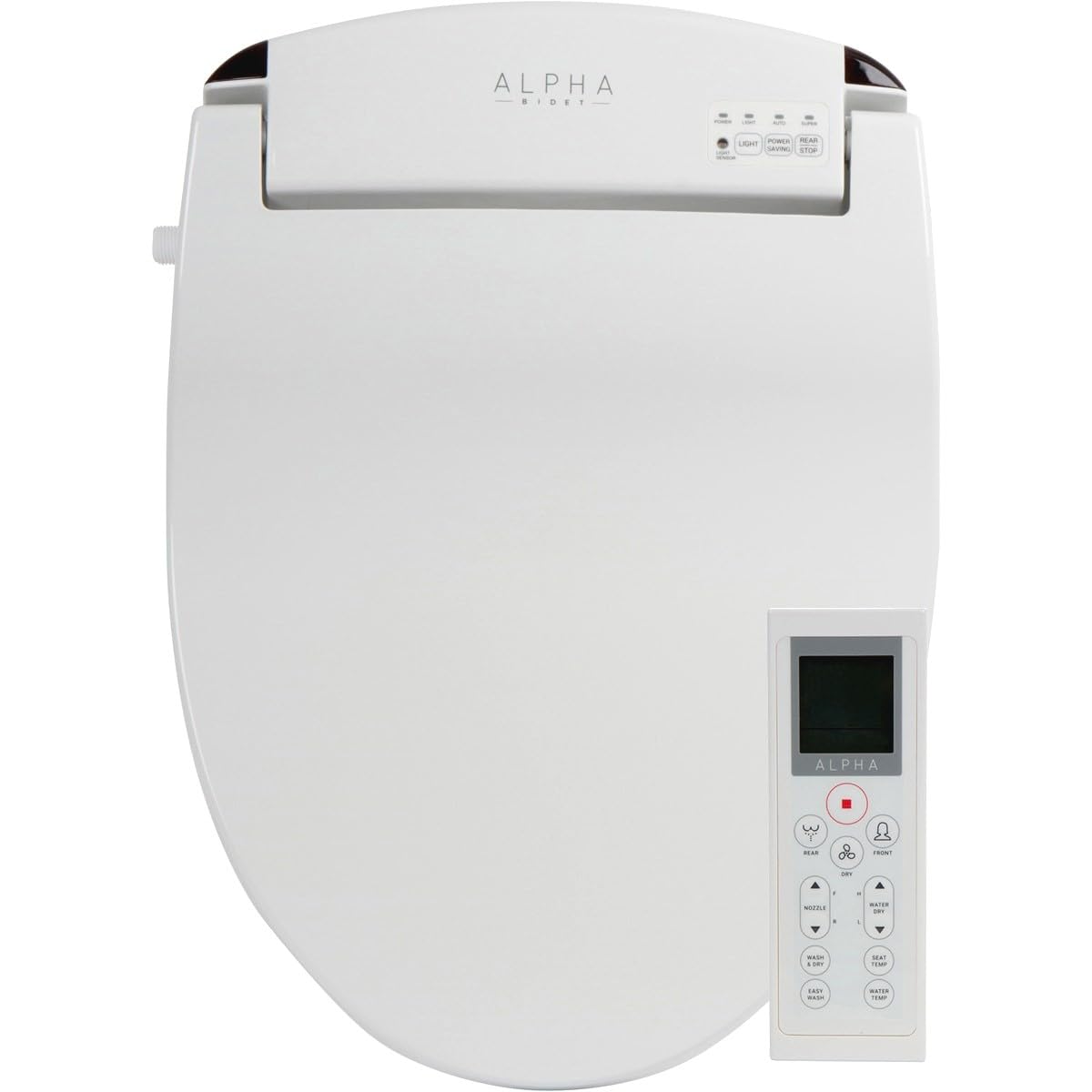 ALPHA BIDET JX2 Elongated Bidet Toilet Seat, White, Endless Warm Water, *NEW* Bowl Mist, LED Light, Quiet Operation, Wireless Remote, Stainless Steel Nozzle, Sittable Lid, 3 Year Warranty