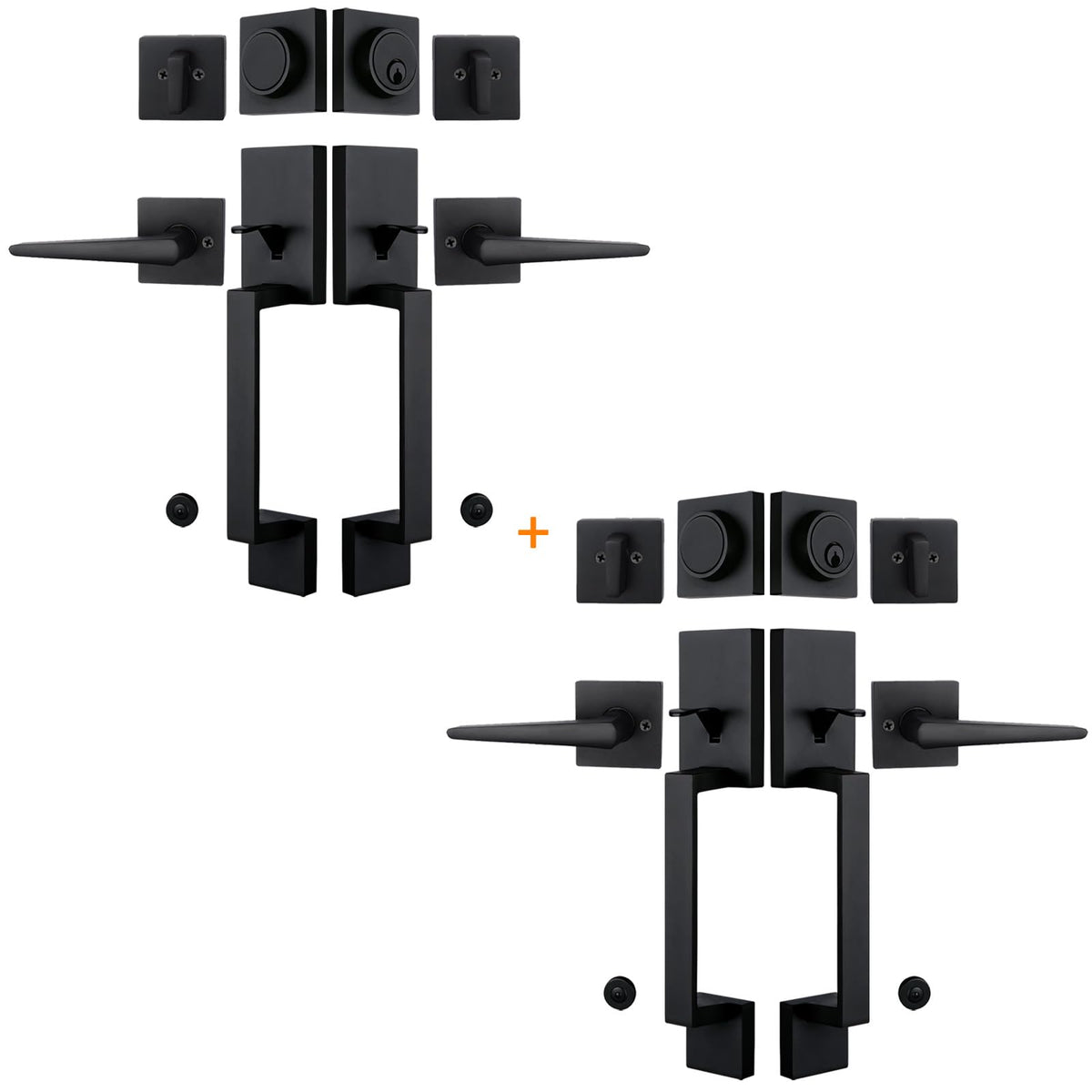 Exterior Double Door Lever Handleset,Solid Door Handle Lock Set (Keyed and Dummy Set) - Matte Black,MDHST2017DB-SET-BR