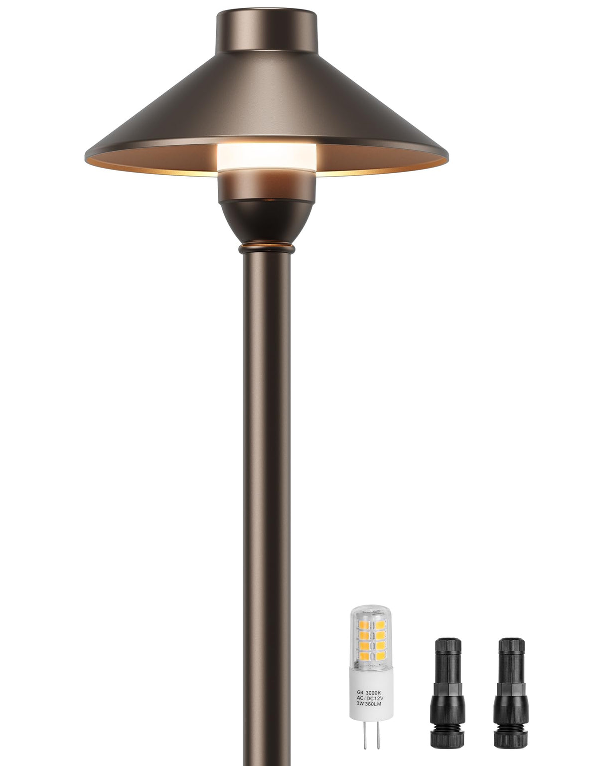 Low Voltage Landscape Lighting 12-Pack, Aluminum 12V Pathway Lights with G4 Bulbs, Waterproof Oil Rubbed Bronze Color Wired Path Lights with Connectors for Walkway Yard Garden