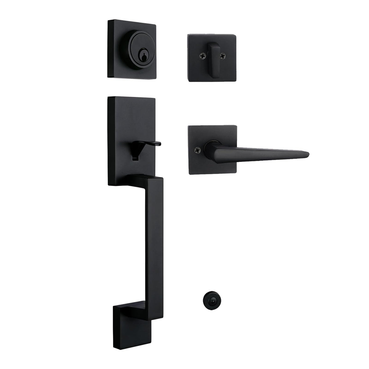 Exterior Double Door Lever Handleset,Solid Door Handle Lock Set (Keyed and Dummy Set) - Matte Black,MDHST2017DB-SET-BR