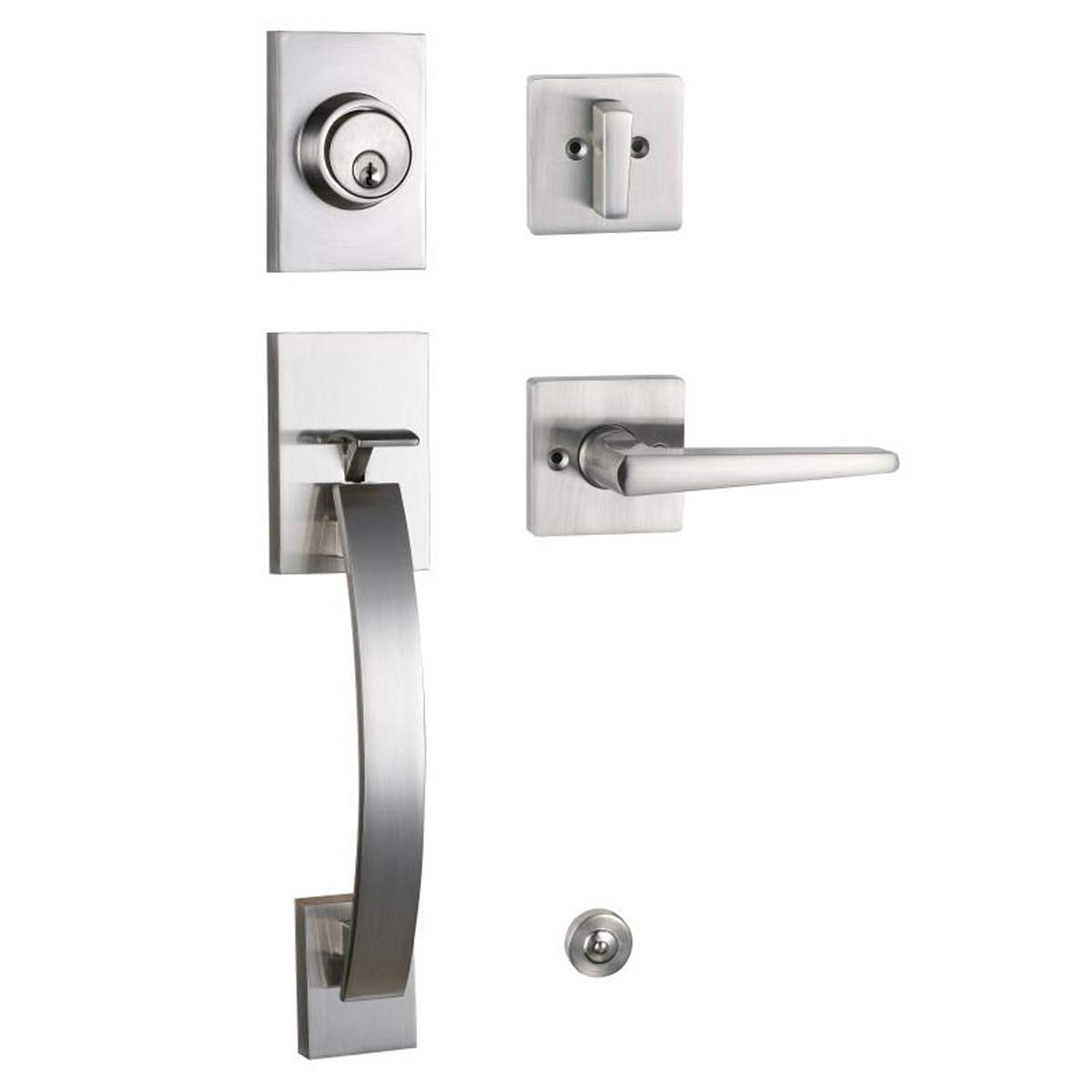 Exterior Double Door Lever Handleset,Solid Door Handle Lock Set (Keyed and Dummy Set) - Matte Black,MDHST2017DB-SET-BR