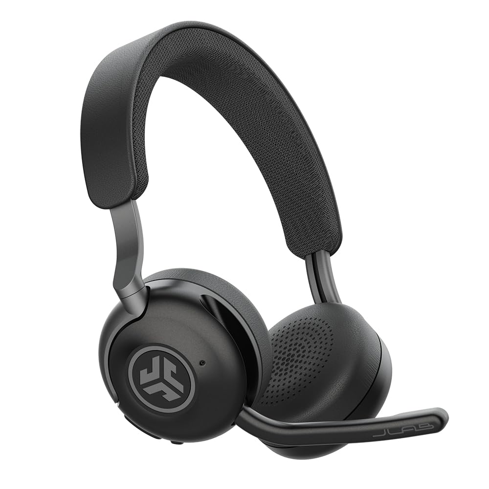 JLab Epic Work ANC Wireless on-Ear Headset with Microphone, smart Noise Cancellation, multipoint Connect, Charging hub, Black