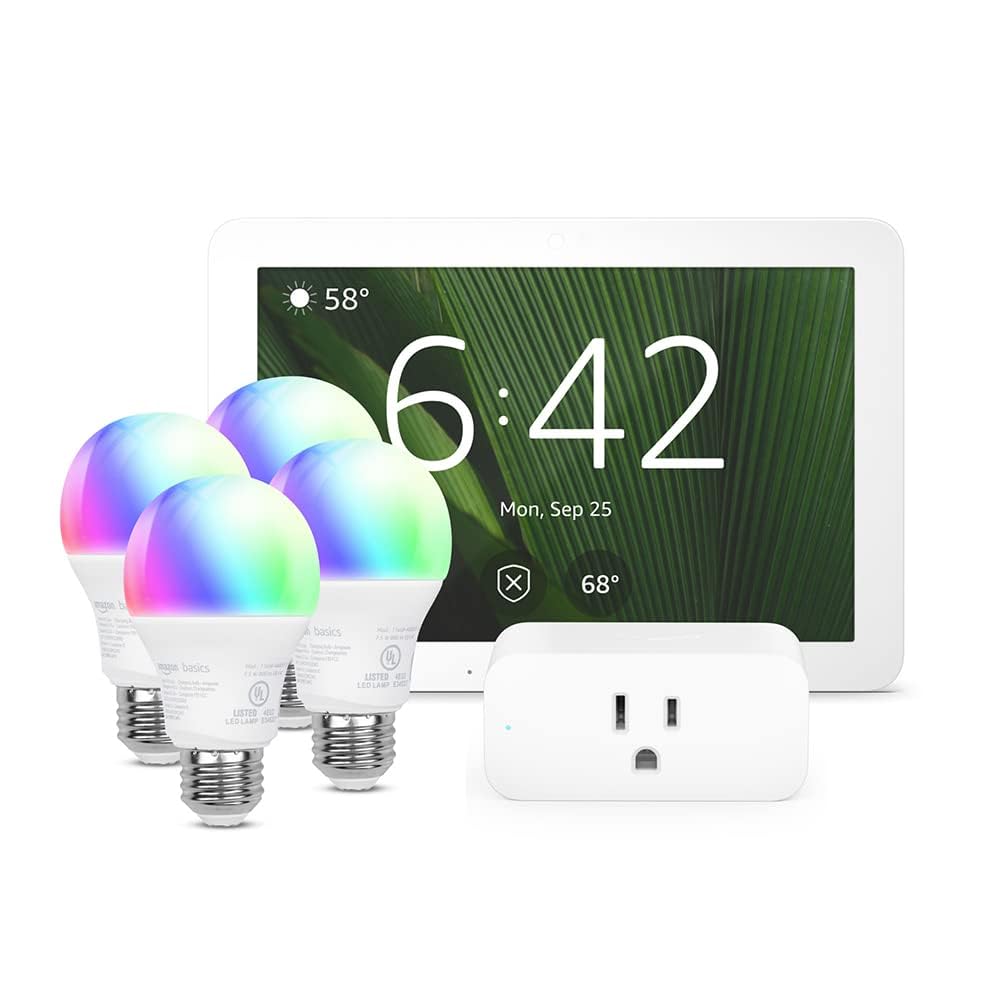 Smart Home Starter Kit | Includes Echo Hub, Amazon Smart Plug and 4 Amazon Basics Smart Bulbs, Designed for Alexa+