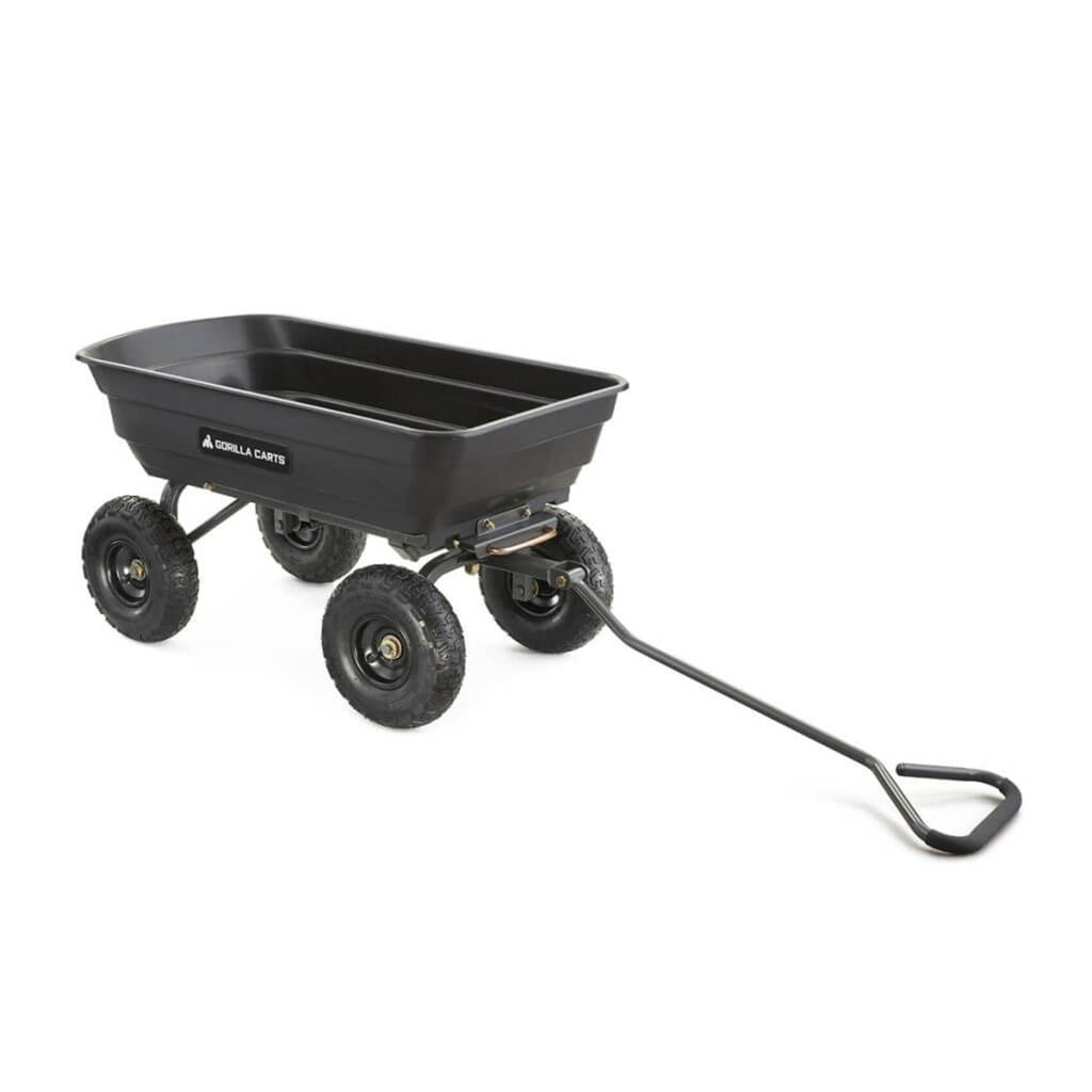 Gorilla Carts 600 lb Poly Garden Dump Cart, 4 Cu Ft Wagon, Quick-Release