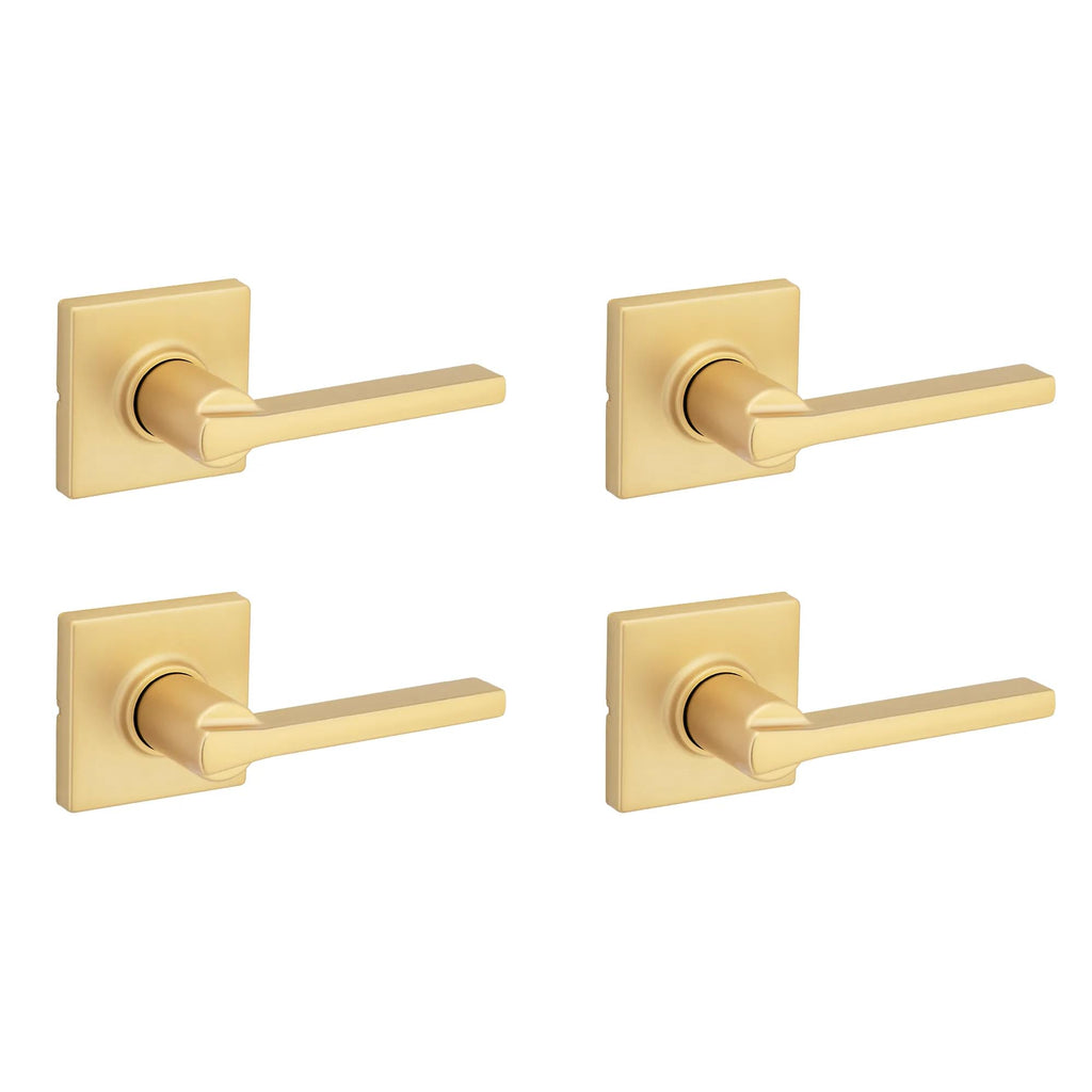 Kwikset Casey Entry Door Handle with Lock and Key, Secure Keyed Reversible Lever Exterior, for Front Entrance and Bedrooms, Matte Black, 4 Pack, Pick Resistant SmartKey Rekey Security and Microban
