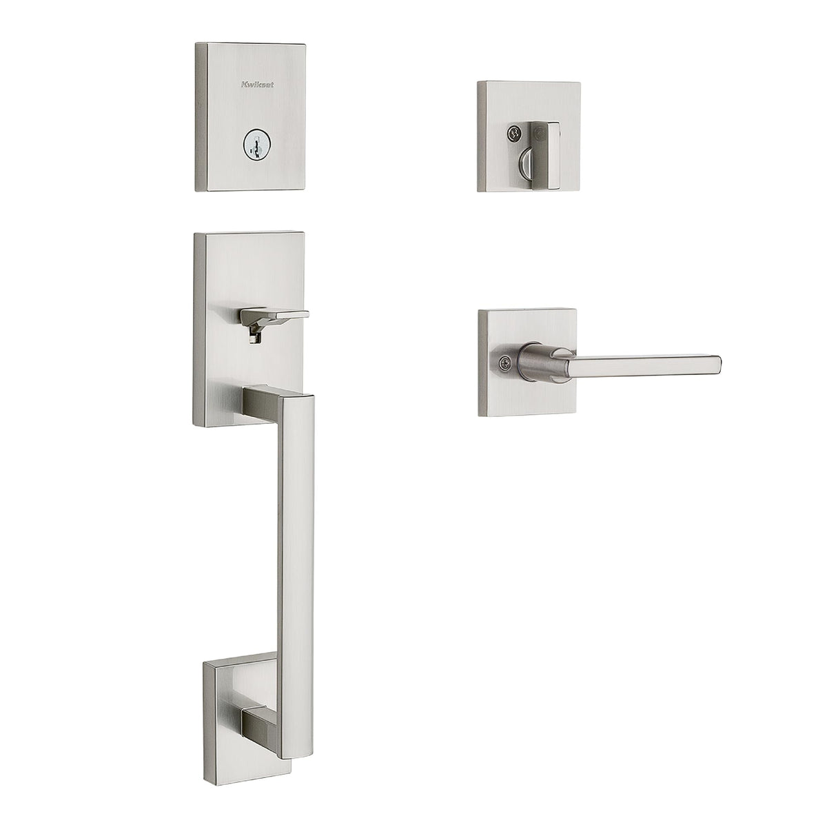 Kwikset San Clemente Front Door Lock Handle and Deadbolt Set, Entry Door Handleset Exterior with Interior Reversible Lever, Matte Black, Pick Resistant SmartKey Rekey Deadbolt Security