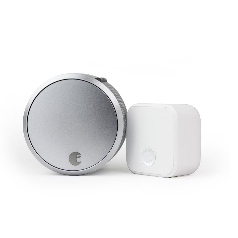 August Home Smart Lock Pro + Connect Hub - Wi-Fi Smart Lock for Keyless Entry - Works with Alexa, Google Assistant, and more – Silver