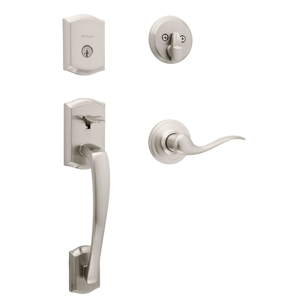 Kwikset Prescott Front Door Lock Handle and Deadbolt Set, Entry Handleset Exterior with Interior Reversible Lever, Venetian Bronze, Pick Resistant SmartKey Rekey Deadbolt Security
