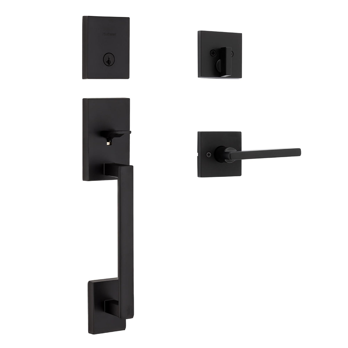 Kwikset San Clemente Front Door Lock Handle and Deadbolt Set, Entry Door Handleset Exterior with Interior Reversible Lever, Matte Black, Pick Resistant SmartKey Rekey Deadbolt Security