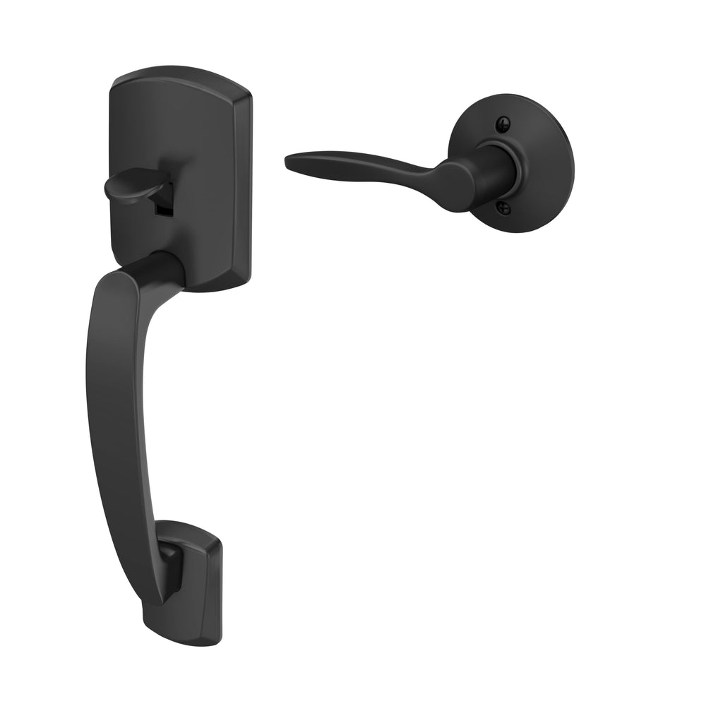 Schlage Greenwich Entry Handleset, Right Hand Delfayo Lever, Matte Black