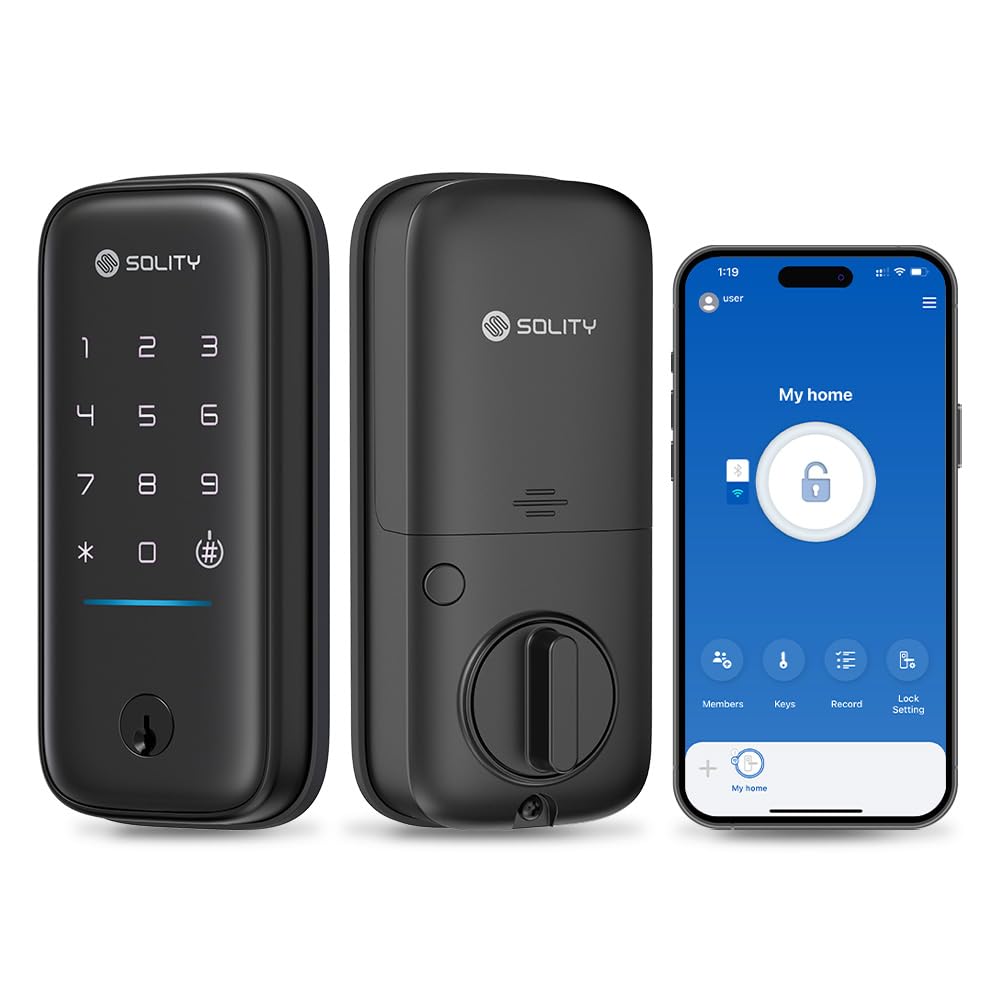 GT5K Smart Lock – Keyless Entry Door Lock with App, Keypad, and Mechanical Key – Wi-Fi Enabled, ANSI Grade 3, Alexa & SmartThings Compatible – SOLITY (Black)