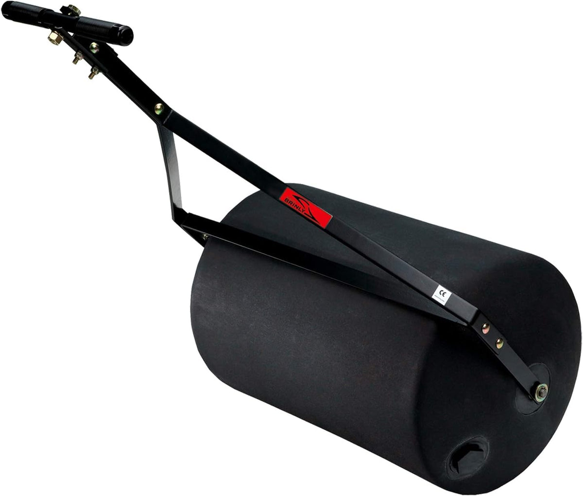 Brinly 270 lb. Combination Push/Tow Poly Lawn Roller with Easy-Turn Tethered Plug, 18 by 24" - Flat Black