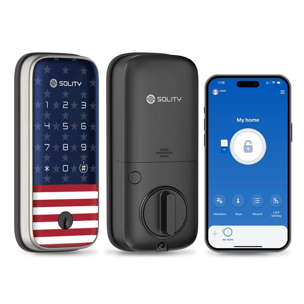 GT5K Smart Lock – Keyless Entry Door Lock with App, Keypad, and Mechanical Key – Wi-Fi Enabled, ANSI Grade 3, Alexa & SmartThings Compatible – SOLITY (Black)