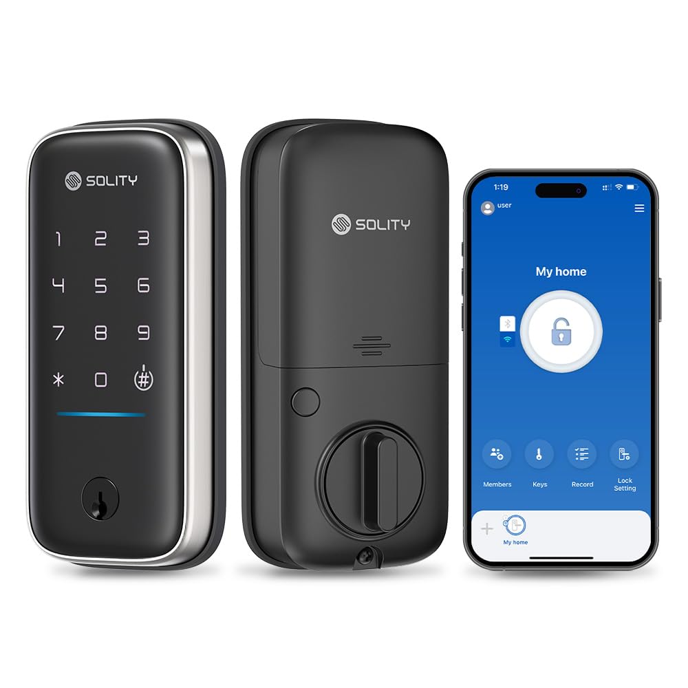 GT5K Smart Lock – Keyless Entry Door Lock with App, Keypad, and Mechanical Key – Wi-Fi Enabled, ANSI Grade 3, Alexa & SmartThings Compatible – SOLITY (Black)