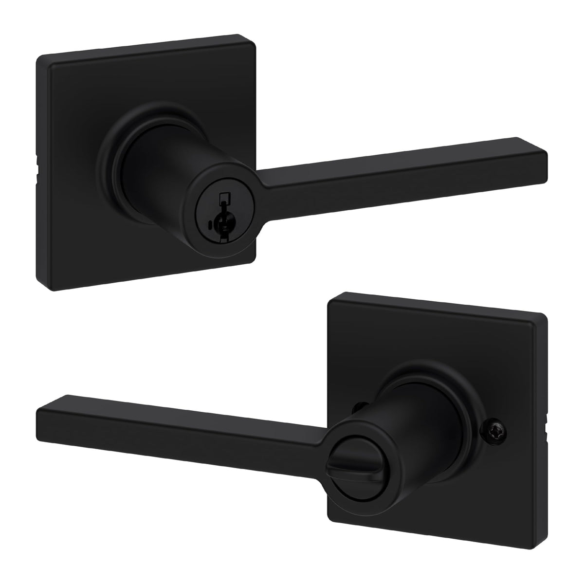 Kwikset Casey Entry Door Handle with Lock and Key, Secure Keyed Reversible Lever Exterior, for Front Entrance and Bedrooms, Matte Black, 4 Pack, Pick Resistant SmartKey Rekey Security and Microban