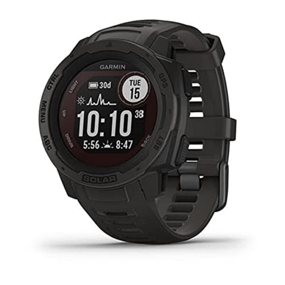 Garmin Instinct Solar, Solar-Powered Rugged Outdoor Smartwatch, Built-in Sports Apps and Health Monitoring, Graphite (Renewed)