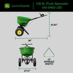 John Deere Push Broadcast Spreader for Fertilizer, Grass Seed and Ice Melt, 130 lb Capacity Lawn & Garden Spreader with 12 Ft Spread Width