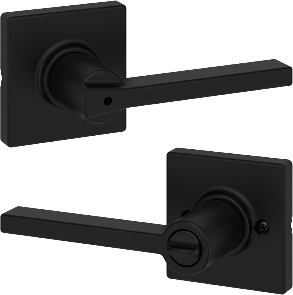 Kwikset Casey Entry Door Handle with Lock and Key, Secure Keyed Reversible Lever Exterior, for Front Entrance and Bedrooms, Matte Black, 4 Pack, Pick Resistant SmartKey Rekey Security and Microban
