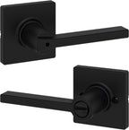 Kwikset Casey Entry Door Handle with Lock and Key, Secure Keyed Reversible Lever Exterior, for Front Entrance and Bedrooms, Matte Black, 4 Pack, Pick Resistant SmartKey Rekey Security and Microban