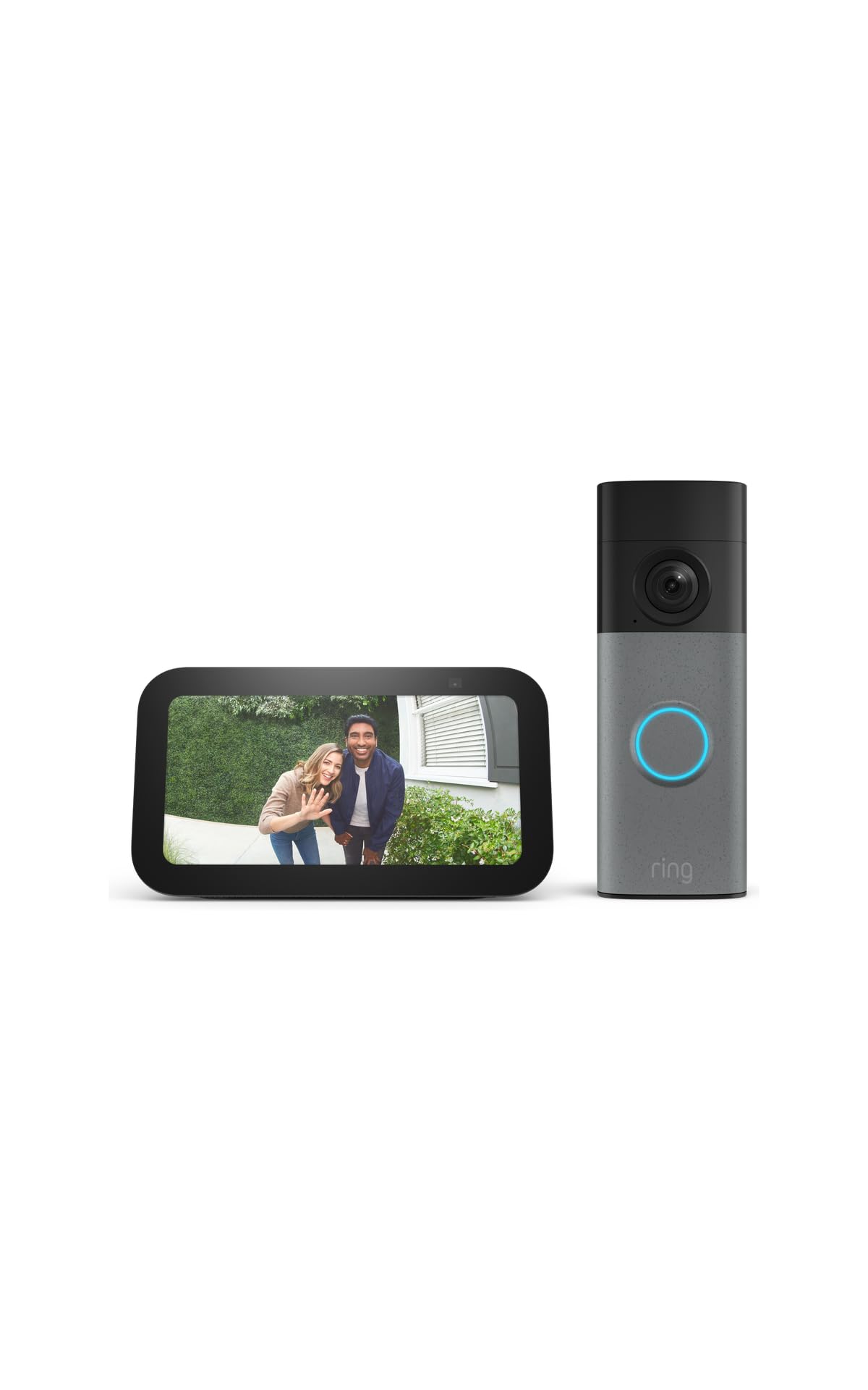 Amazon Echo Show 5 Smart Display with Alexa+ & Ring Battery Doorbell Bundle - 2x Bass, Retinal 2K Video, 6x Enhanced Zoom, Charcoal & Speckled Gray