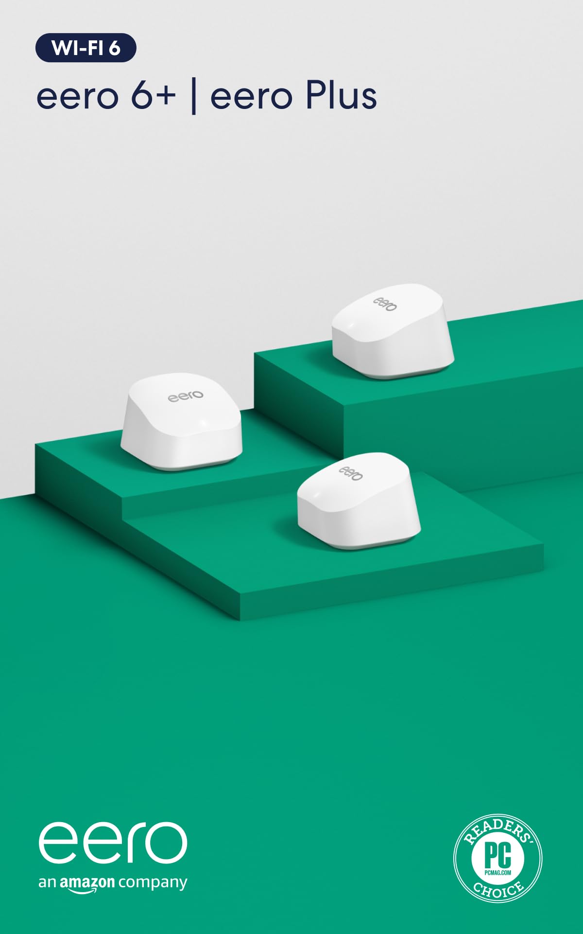 Amazon eero 6+ mesh wifi system - Supports internet plans up to a Gigabit, Coverage up to 4,500 sq. ft., Connect 75+ devices, 3-pack