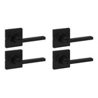 Kwikset Casey Entry Door Handle with Lock and Key, Secure Keyed Reversible Lever Exterior, for Front Entrance and Bedrooms, Matte Black, 4 Pack, Pick Resistant SmartKey Rekey Security and Microban