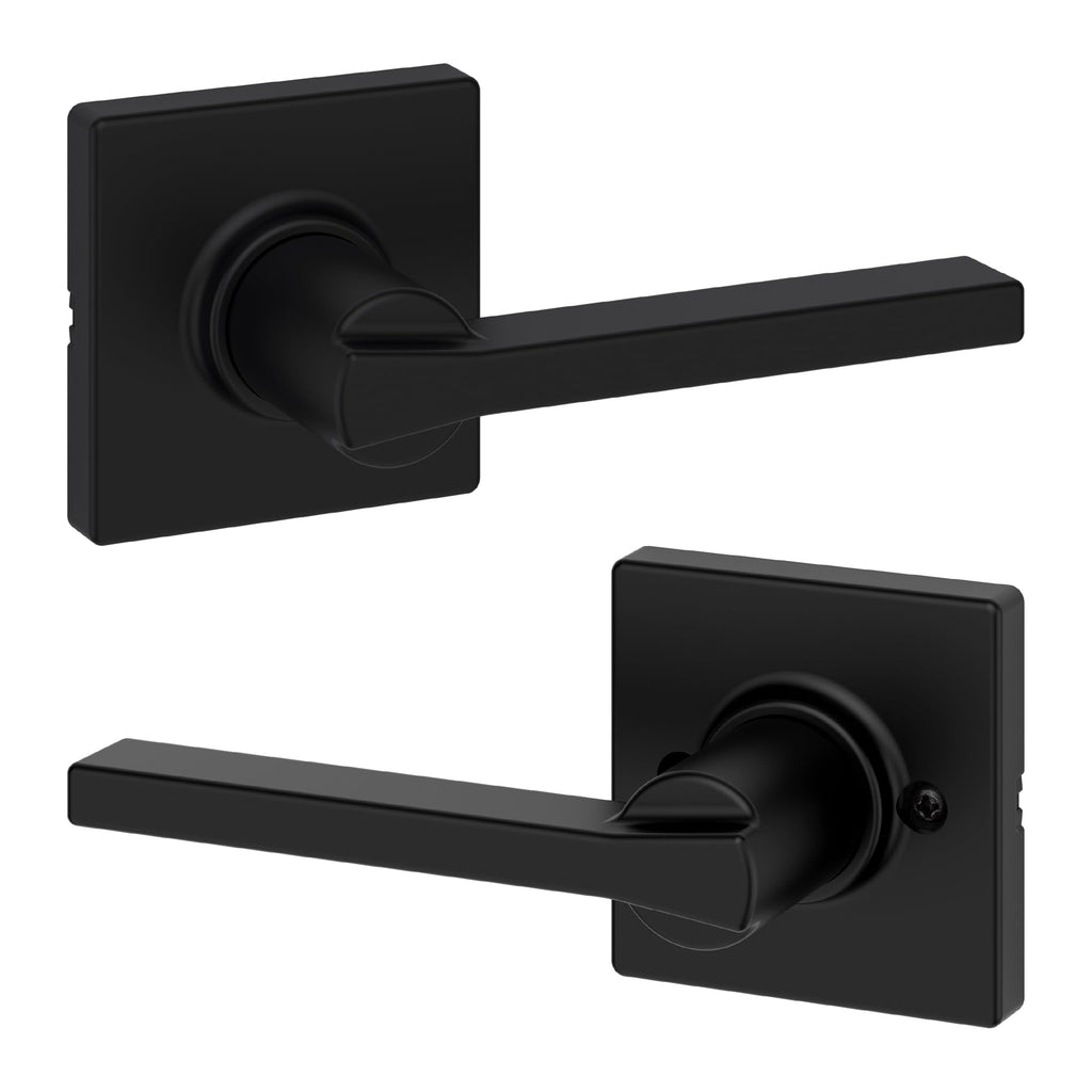 Kwikset Casey Entry Door Handle with Lock and Key, Secure Keyed Reversible Lever Exterior, for Front Entrance and Bedrooms, Matte Black, 4 Pack, Pick Resistant SmartKey Rekey Security and Microban