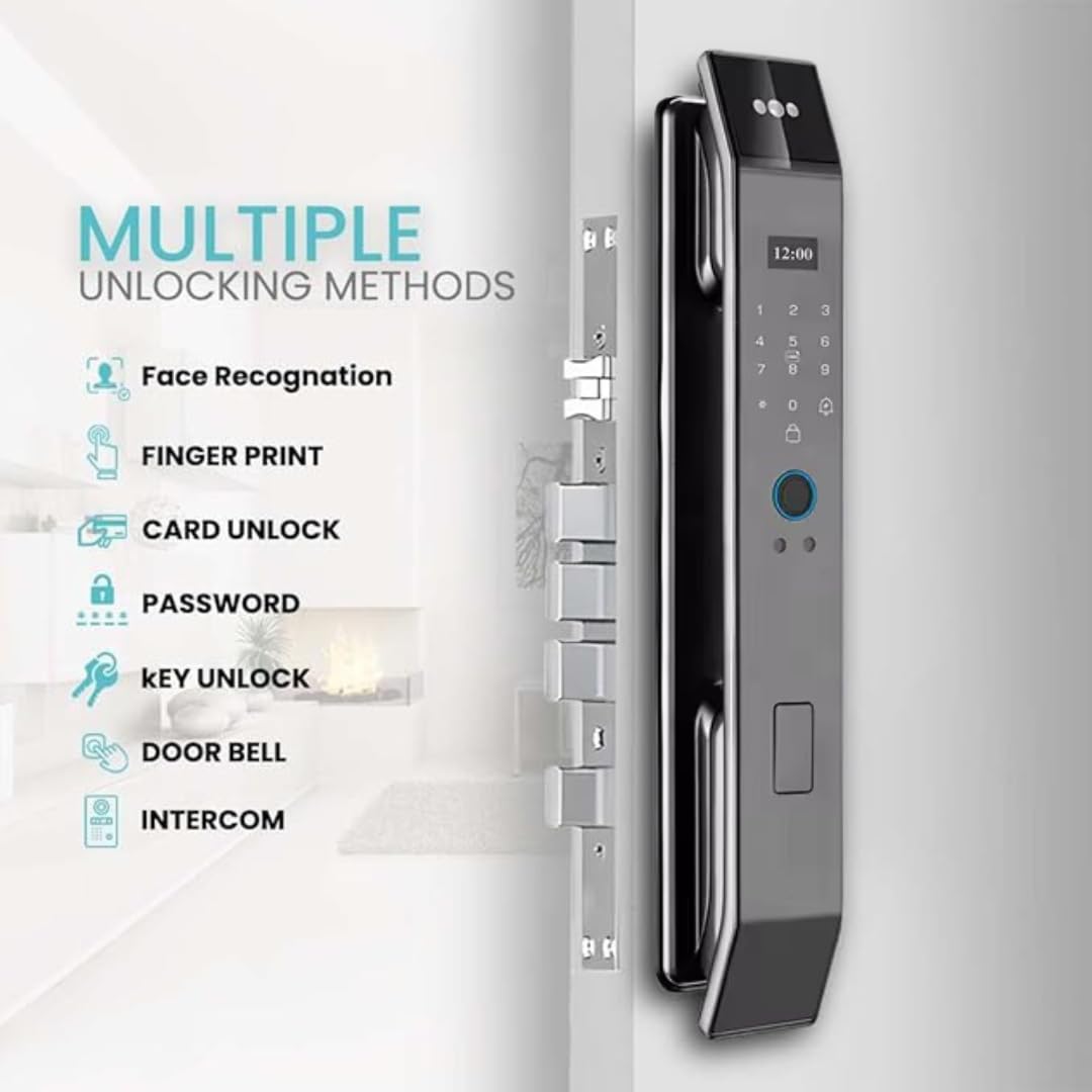 3D Face Recognition Smart Door Lock – Fully Automatic Biometric Fingerprint Lock with Facial Scan, APP Control, Keypad & Key Entry | Aluminum Alloy Digital Front Door Lock for Home, Office & Apartment