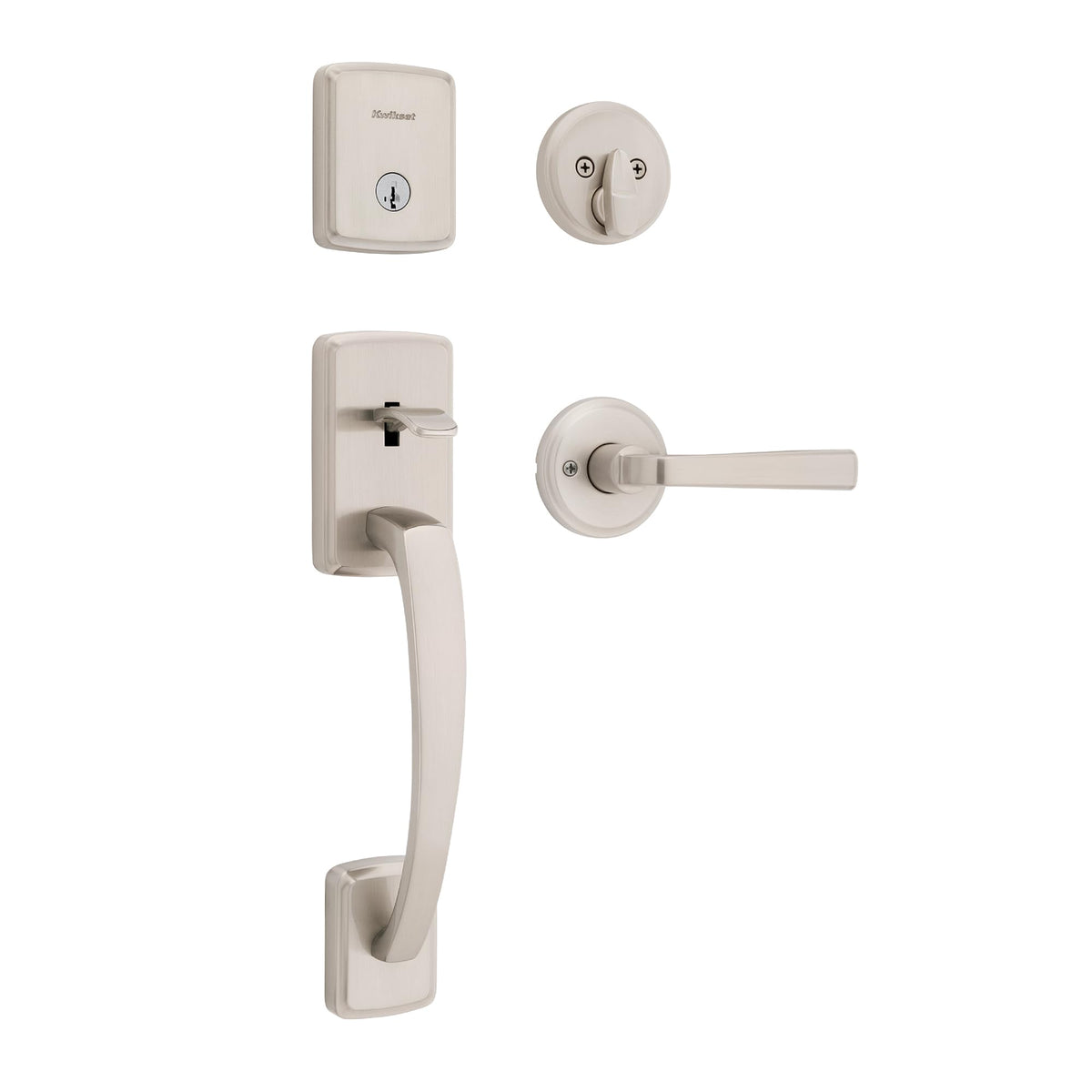 Kwikset Brentford Front Door Lock Handle and Deadbolt Set, Entry Handleset with Trafford Reversible Lever, Matte Black, Pick Resistant SmartKey Rekey Deadbolt Security, with Microban Protection