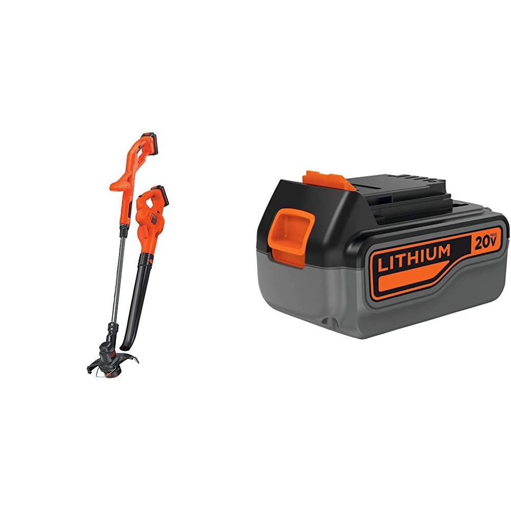 BLACK+DECKER 20V MAX Weed Eater, Edger and Sweeper Combo, Includes 2 Batteries and Charger, Cordless Electric Weed Wacker and 130 Mph Hard Surface Leaf Blower, 10 in. (LCC222)
