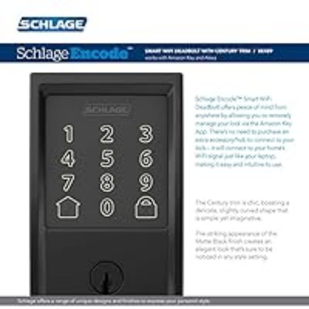 Schlage Encode Wi-Fi Smart Lock with Century Handleset, Matte Black