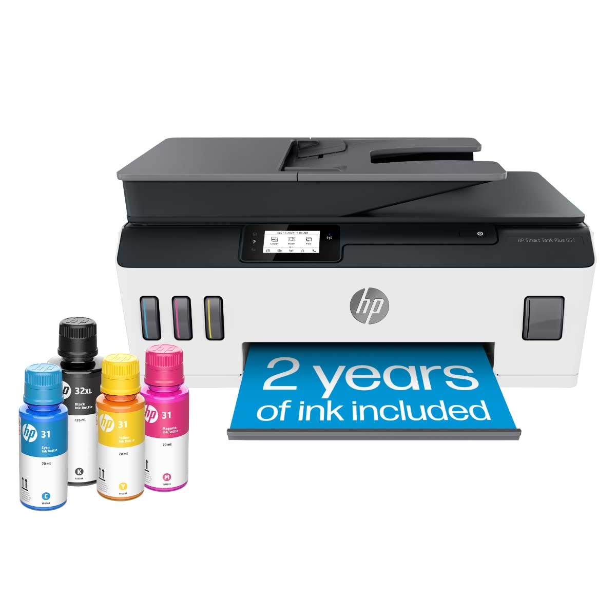 HP Smart Tank Plus 651 Wireless All-in-One Printer, Ink Tank Printer-for-Home Use, 2 Years of Ink Included Auto Document Feeder, Mobile Print, Scan, Copy, Fax. (7XV38A)