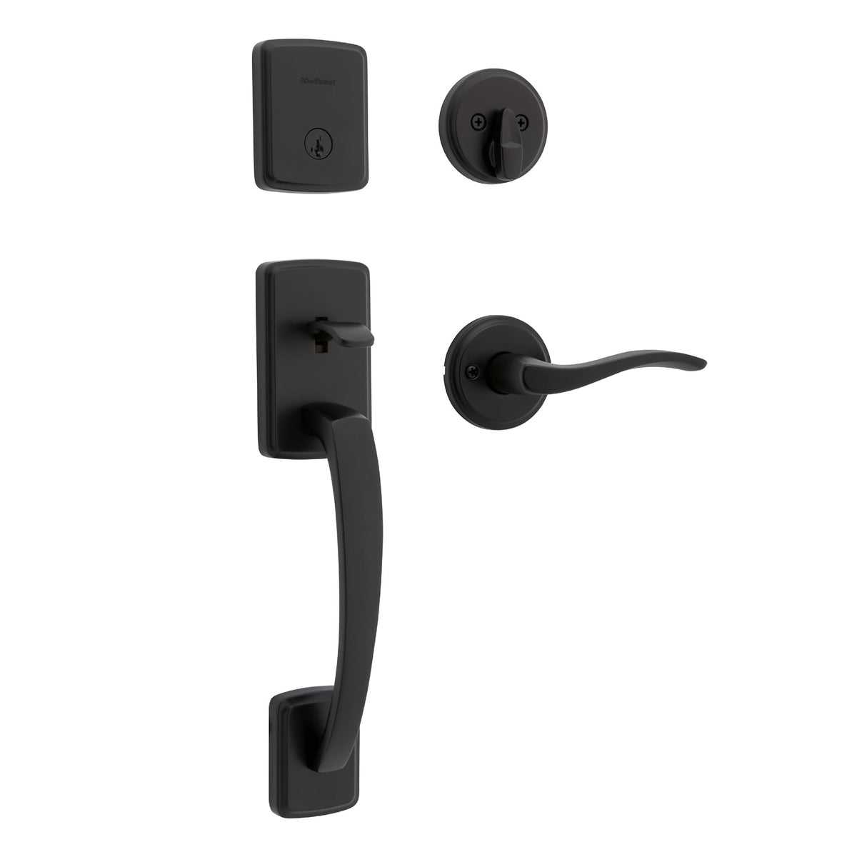 Kwikset Brentford Front Door Lock Handle and Deadbolt Set, Entry Handleset Exterior with Sedona Reversible Lever, Matte Black, Pick Resistant SmartKey Rekey Deadbolt Security, with Microban Protection