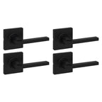 Kwikset Casey Entry Door Handle with Lock and Key, Secure Keyed Reversible Lever Exterior, for Front Entrance and Bedrooms, Matte Black, 4 Pack, Pick Resistant SmartKey Rekey Security and Microban