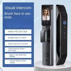 3D Face Recognition Smart Door Lock with Video Intercom, Tuya App Remote Access, Biometric Fingerprint & Palm Print Unlock, Heavy Duty Aluminum Mortise Lock for Home & Office (Black)