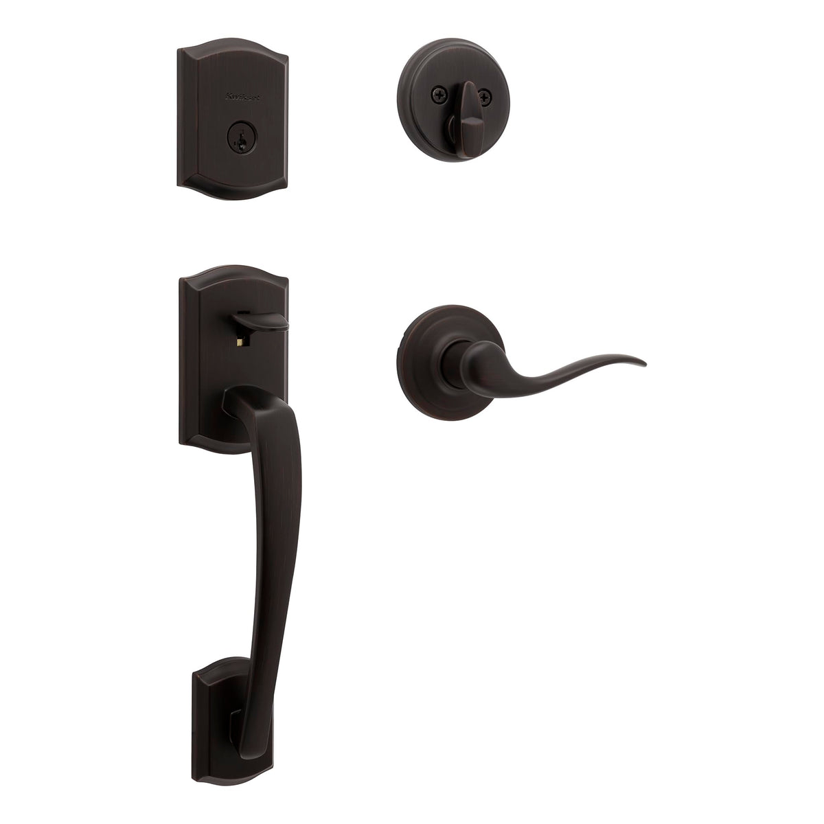 Kwikset Prescott Front Door Lock Handle and Deadbolt Set, Entry Handleset Exterior with Interior Reversible Lever, Venetian Bronze, Pick Resistant SmartKey Rekey Deadbolt Security