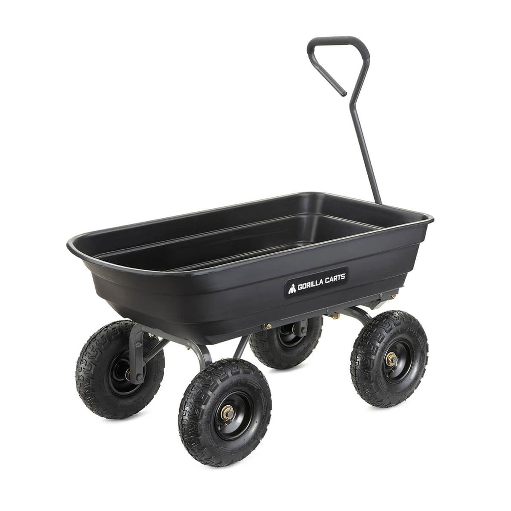 Gorilla Carts 600 lb Poly Garden Dump Cart, 4 Cu Ft Wagon, Quick-Release