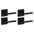 Kwikset Casey Entry Door Handle with Lock and Key, Secure Keyed Reversible Lever Exterior, for Front Entrance and Bedrooms, Matte Black, 4 Pack, Pick Resistant SmartKey Rekey Security and Microban
