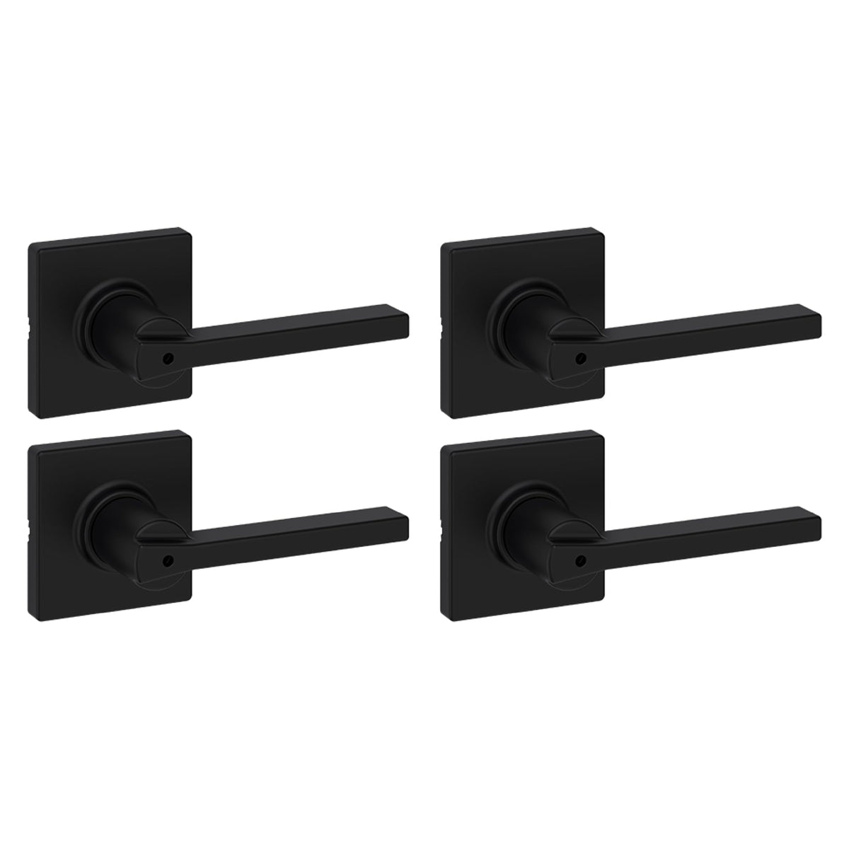 Kwikset Casey Entry Door Handle with Lock and Key, Secure Keyed Reversible Lever Exterior, for Front Entrance and Bedrooms, Matte Black, 4 Pack, Pick Resistant SmartKey Rekey Security and Microban