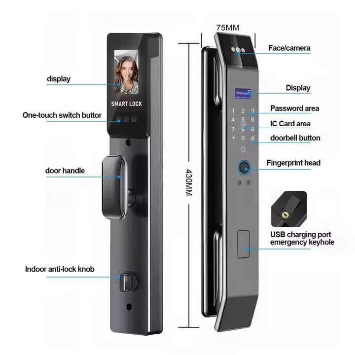 3D Face Recognition Smart Door Lock – Fully Automatic Biometric Fingerprint Lock with Facial Scan, APP Control, Keypad & Key Entry | Aluminum Alloy Digital Front Door Lock for Home, Office & Apartment