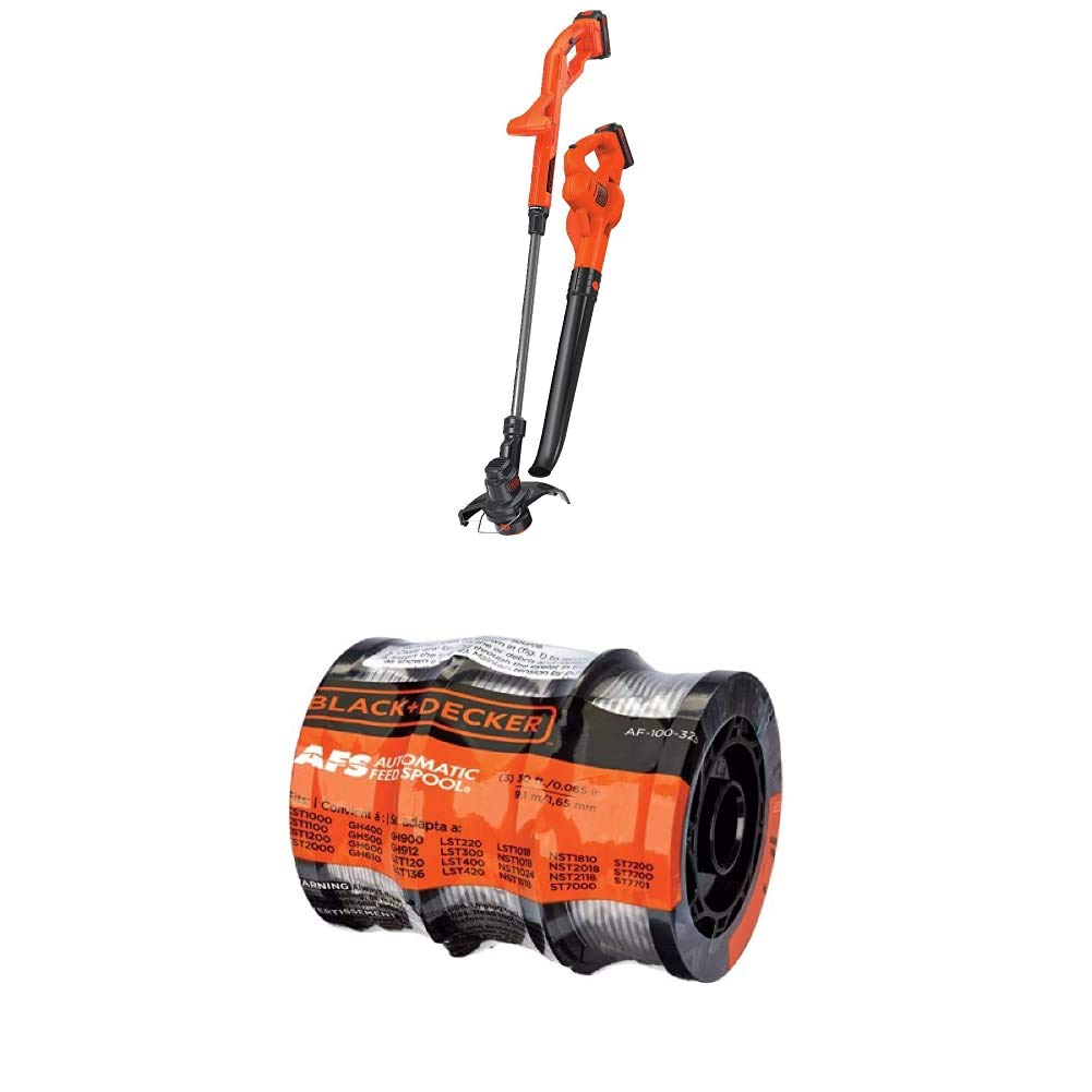 BLACK+DECKER 20V MAX Weed Eater, Edger and Sweeper Combo, Includes 2 Batteries and Charger, Cordless Electric Weed Wacker and 130 Mph Hard Surface Leaf Blower, 10 in. (LCC222)