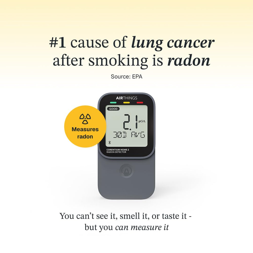Airthings 325 Corentium Home 2 Smart Digital Radon Detector - Portable and Easy-to-use Radon Testing with Bluetooth connectivity and Humidity & Temperature Sensors
